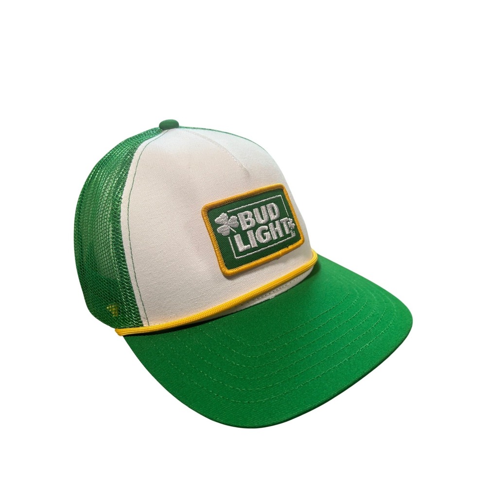 Bud Light Beer St Patricks Day Trucker Hat Green White Snapback Drinking Cap